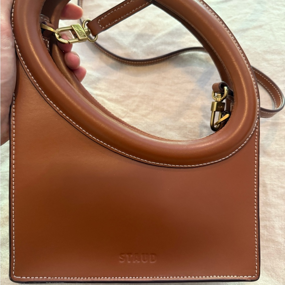 STAUD Tan Leather Shoulder Bag